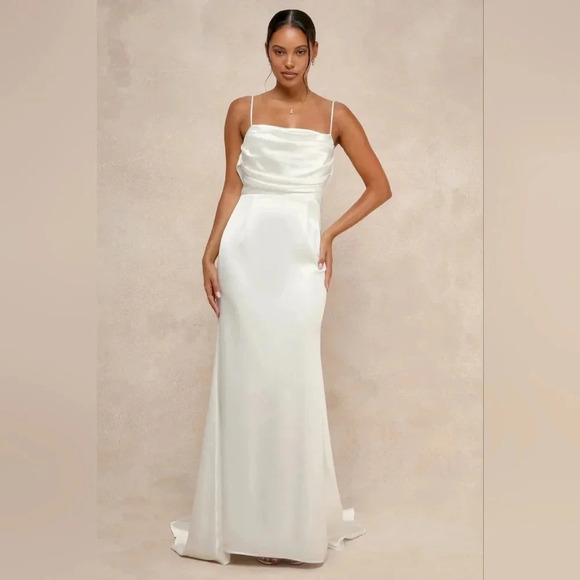 Lulus Lovely Endearment White Satin Sleeveless Backless Maxi Dress Wedding - Picture 2 of 11